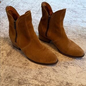 Women's Tan Suede Ankle Booties with Side Zip